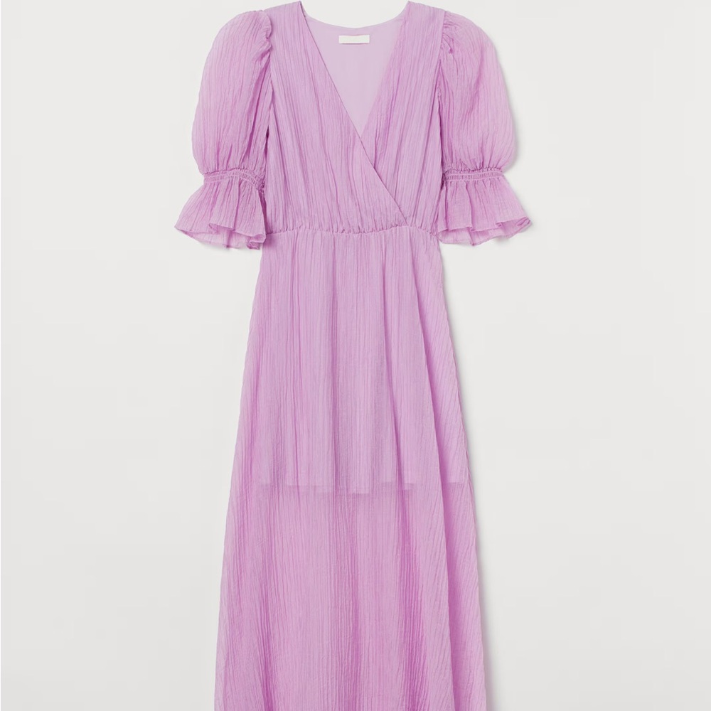 H&M Purple Maxi Sundress with Puff Sleeves and V-Neck
